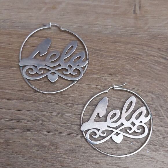 Personalized Nameplate LELA 925 Sterling Silver Hoop Earrings